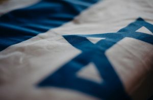 Close-up of blue and white Israeli flag