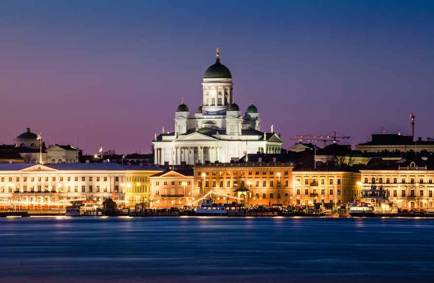 Helsinki, Finland at night during COVID life